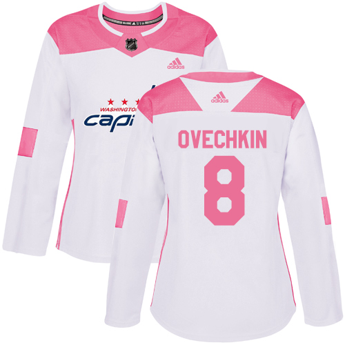 Dámské NHL Washington Capitals dresy 8 Alex Ovechkin Authentic Bílý Růžový Adidas Fashion