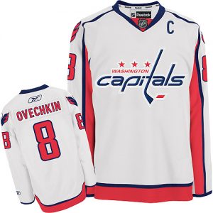 Dětské NHL Washington Capitals dresy 8 Alex Ovechkin Authentic Bílý Reebok Venkovní hokejové dresy