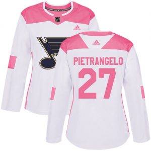Dámské NHL St. Louis Blues dresy 27 Alex Pietrangelo Authentic Bílý Růžový Adidas Fashion
