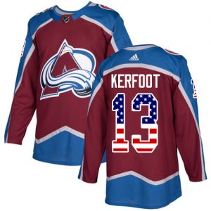 Pánské NHL Colorado Avalanche dresy 13 Alexander Kerfoot Authentic Burgundy Červené Adidas USA Flag Fashion