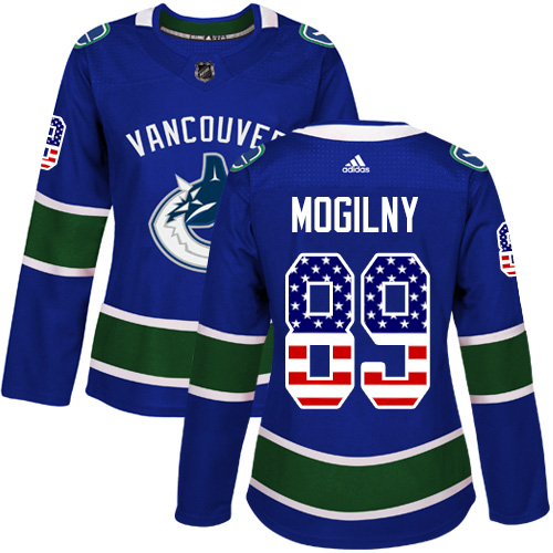 Dámské NHL Vancouver Canucks dresy 89 Alexander Mogilny Authentic modrá Adidas USA Flag Fashion