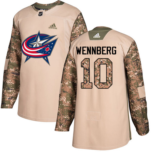 Pánské NHL Columbus Blue Jackets dresy 10 Alexander Wennberg Authentic Camo Adidas Veterans Day Practice