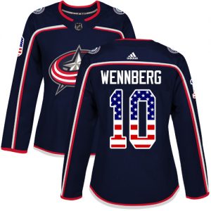 Dámské NHL Columbus Blue Jackets dresy 10 Alexander Wennberg Authentic Námořnická modrá Adidas USA Flag Fashion