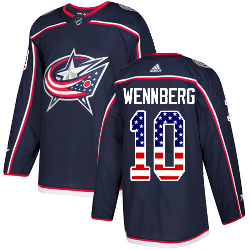 Dětské NHL Columbus Blue Jackets dresy 10 Alexander Wennberg Authentic Námořnická modrá Adidas USA Flag Fashion