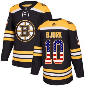 Pánské NHL Boston Bruins dresy Anders Bjork 10 Authentic Černá Adidas USA Flag Fashion