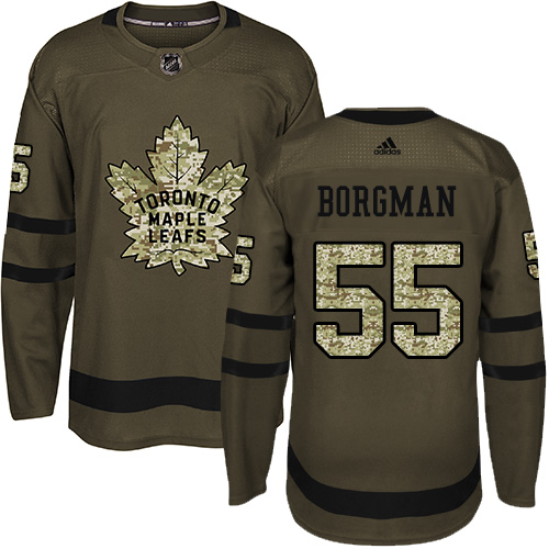 Dětské NHL Toronto Maple Leafs dresy 55 Andreas Borgman Authentic Zelená Adidas Salute to Service