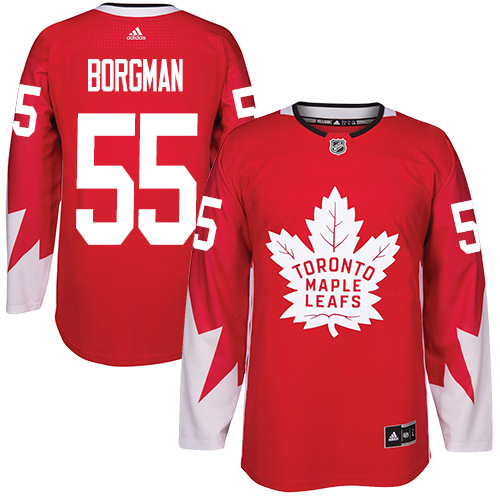 Dětské NHL Toronto Maple Leafs dresy 55 Andreas Borgman Authentic Červené Adidas Alternate