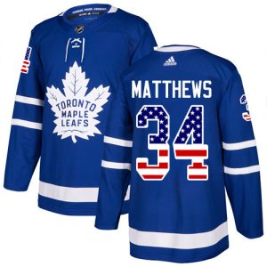 Pánské NHL Toronto Maple Leafs dresy 34 Auston Matthews Authentic královská modrá Adidas USA Flag Fashion