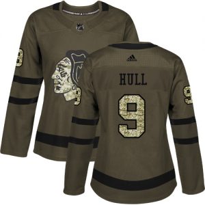 Dámské NHL Chicago Blackhawks dresy 9 Bobby Hull Authentic Zelená Adidas Salute to Service