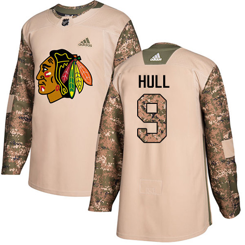 Dětské NHL Chicago Blackhawks dresy 9 Bobby Hull Authentic Camo Adidas Veterans Day Practice