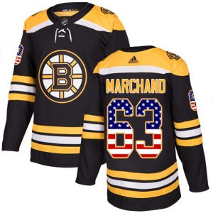 Pánské NHL Boston Bruins dresy Brad Marchand 63 Authentic Černá Adidas USA Flag Fashion