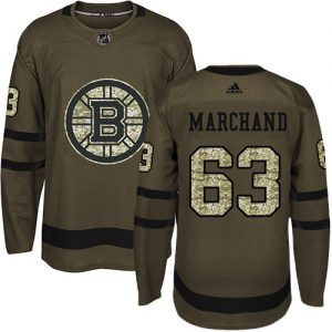 Pánské NHL Boston Bruins dresy Brad Marchand 63 Authentic Zelená Adidas Salute to Service