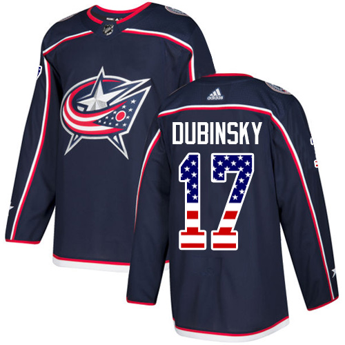 Pánské NHL Columbus Blue Jackets dresy 17 Brandon Dubinsky Authentic Námořnická modrá Adidas USA Flag Fashion