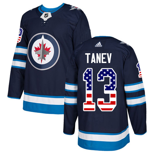 Pánské NHL Winnipeg Jets dresy 13 Brandon Tanev Authentic Námořnická modrá Adidas USA Flag Fashion