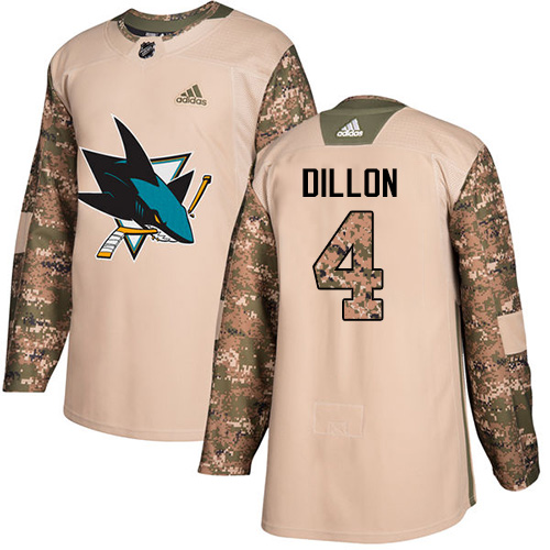 Pánské NHL San Jose Sharks dresy 4 Brenden Dillon Authentic Camo Adidas Veterans Day Practice