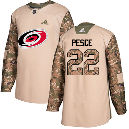 Pánské NHL Carolina Hurricanes dresy 22 Brett Pesce Authentic Camo Adidas Veterans Day Practice