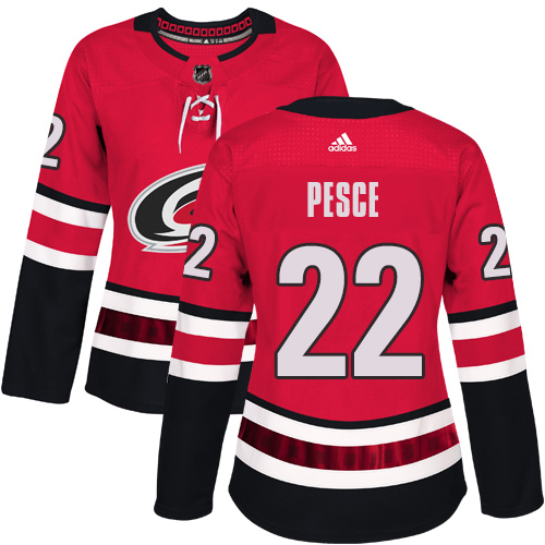 Dámské NHL Carolina Hurricanes dresy 22 Brett Pesce Authentic Červené Adidas Domácí