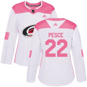 Dámské NHL Carolina Hurricanes dresy 22 Brett Pesce Authentic Bílý Růžový Adidas Fashion