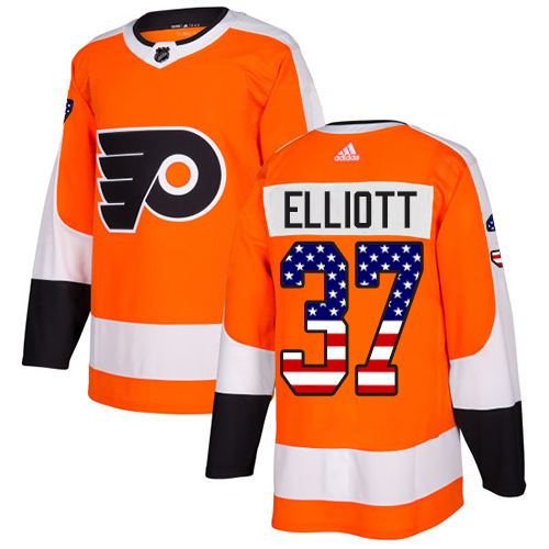 Pánské NHL Philadelphia Flyers dresy 37 Brian Elliott Authentic Oranžový Adidas USA Flag Fashion
