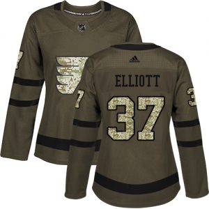 Dámské NHL Philadelphia Flyers dresy 37 Brian Elliott Authentic Zelená Adidas Salute to Service