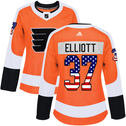 Dámské NHL Philadelphia Flyers dresy 37 Brian Elliott Authentic Oranžový Adidas USA Flag Fashion