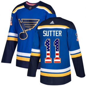 Pánské NHL St. Louis Blues dresy 11 Brian Sutter Authentic modrá Adidas USA Flag Fashion