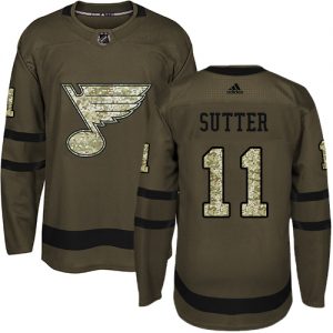 Pánské NHL St. Louis Blues dresy 11 Brian Sutter Authentic Zelená Adidas Salute to Service