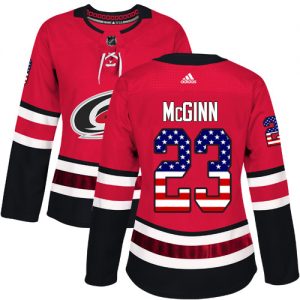 Dámské NHL Carolina Hurricanes dresy 23 Brock McGinn Authentic Červené Adidas USA Flag Fashion