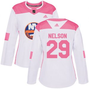 Dámské NHL New York Islanders dresy 29 Brock Nelson Authentic Bílý Růžový Adidas Fashion