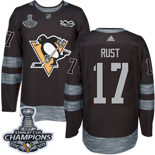 Pánské NHL Pittsburgh Penguins dresy 17 Bryan Rust Authentic Černá Adidas Stanley Cup Champions 1917 2017 100th Anniversary