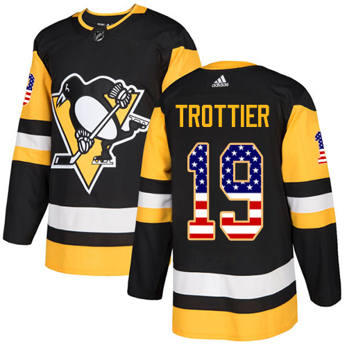 Pánské NHL Pittsburgh Penguins dresy 19 Bryan Trottier Authentic Černá Adidas USA Flag Fashion