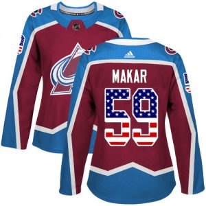 Dámské NHL Colorado Avalanche dresy 59 Cale Makar Authentic Burgundy Červené Adidas USA Flag Fashion