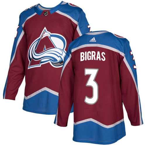 Pánské NHL Colorado Avalanche dresy 3 Chris Bigras Authentic Burgundy Červené Adidas Domácí