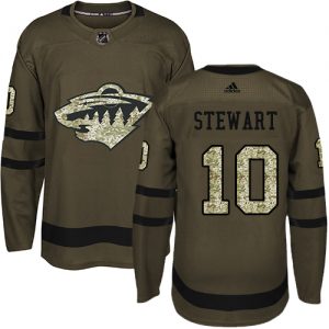 Pánské NHL Minnesota Wild dresy 10 Chris Stewart Authentic Zelená Adidas Salute to Service