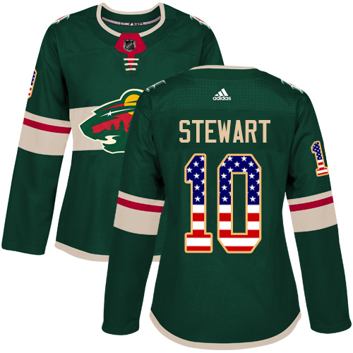 Dámské NHL Minnesota Wild dresy 10 Chris Stewart Authentic Zelená Adidas USA Flag Fashion