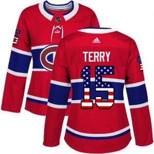 Dámské NHL Montreal Canadiens dresy 15 Chris Terry Authentic Červené Adidas USA Flag Fashion