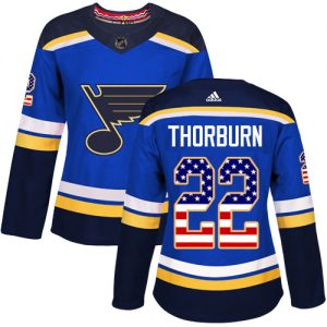 Dámské NHL St. Louis Blues dresy 22 Chris Thorburn Authentic modrá Adidas USA Flag Fashion