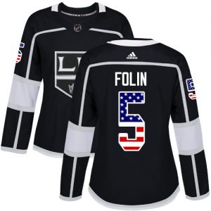 Dámské NHL Los Angeles Kings dresy 5 Christian Folin Authentic Černá Adidas USA Flag Fashion