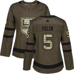 Dámské NHL Los Angeles Kings dresy 5 Christian Folin Authentic Zelená Adidas Salute to Service