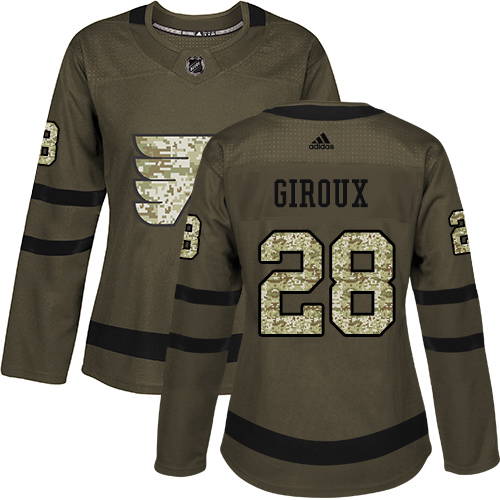 Dámské NHL Philadelphia Flyers dresy 28 Claude Giroux Authentic Zelená Adidas Salute to Service
