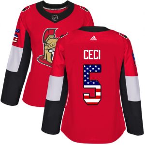 Dámské NHL Ottawa Senators dresy 5 Cody Ceci Authentic Červené Adidas USA Flag Fashion