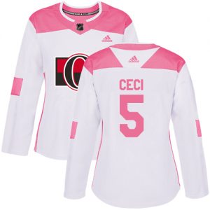 Dámské NHL Ottawa Senators dresy 5 Cody Ceci Authentic Bílý Růžový Adidas Fashion