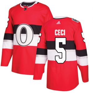 Dětské NHL Ottawa Senators dresy 5 Cody Ceci Authentic Červené Adidas 2017 100 Classic