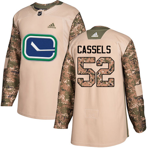 Dětské NHL Vancouver Canucks dresy 52 Cole Cassels Authentic Camo Adidas Veterans Day Practice