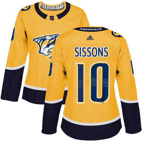 Dámské NHL Nashville Predators dresy 10 Colton Sissons Authentic Zlato Adidas Domácí