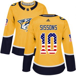 Dámské NHL Nashville Predators dresy 10 Colton Sissons Authentic Zlato Adidas USA Flag Fashion