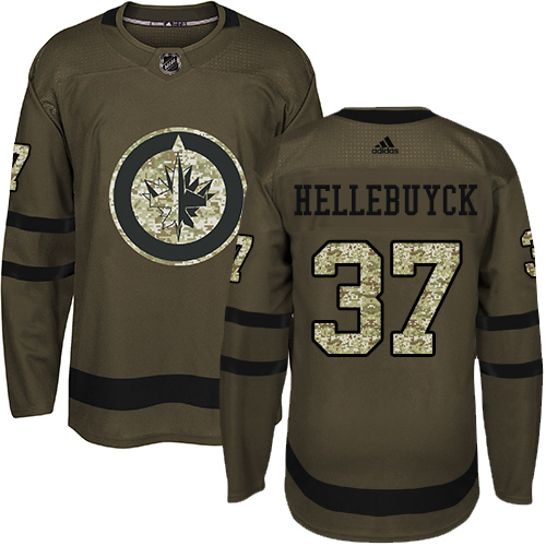 Pánské NHL Winnipeg Jets dresy 37 Connor Hellebuyck Authentic Zelená Adidas Salute to Service