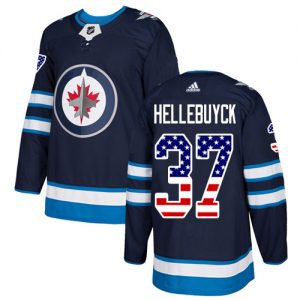 Pánské NHL Winnipeg Jets dresy 37 Connor Hellebuyck Authentic Námořnická modrá Adidas USA Flag Fashion