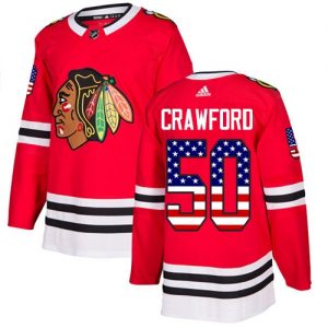 Pánské NHL Chicago Blackhawks dresy 50 Corey Crawford Authentic Červené Adidas USA Flag Fashion