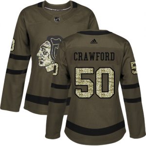 Dámské NHL Chicago Blackhawks dresy 50 Corey Crawford Authentic Zelená Adidas Salute to Service